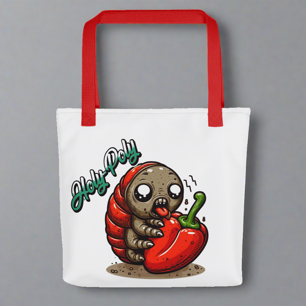 Holy-Poly Isopods exclusive roly poly men’s for sale brings the heat hit pepper chile funny red white tote bag Pillbug bugs