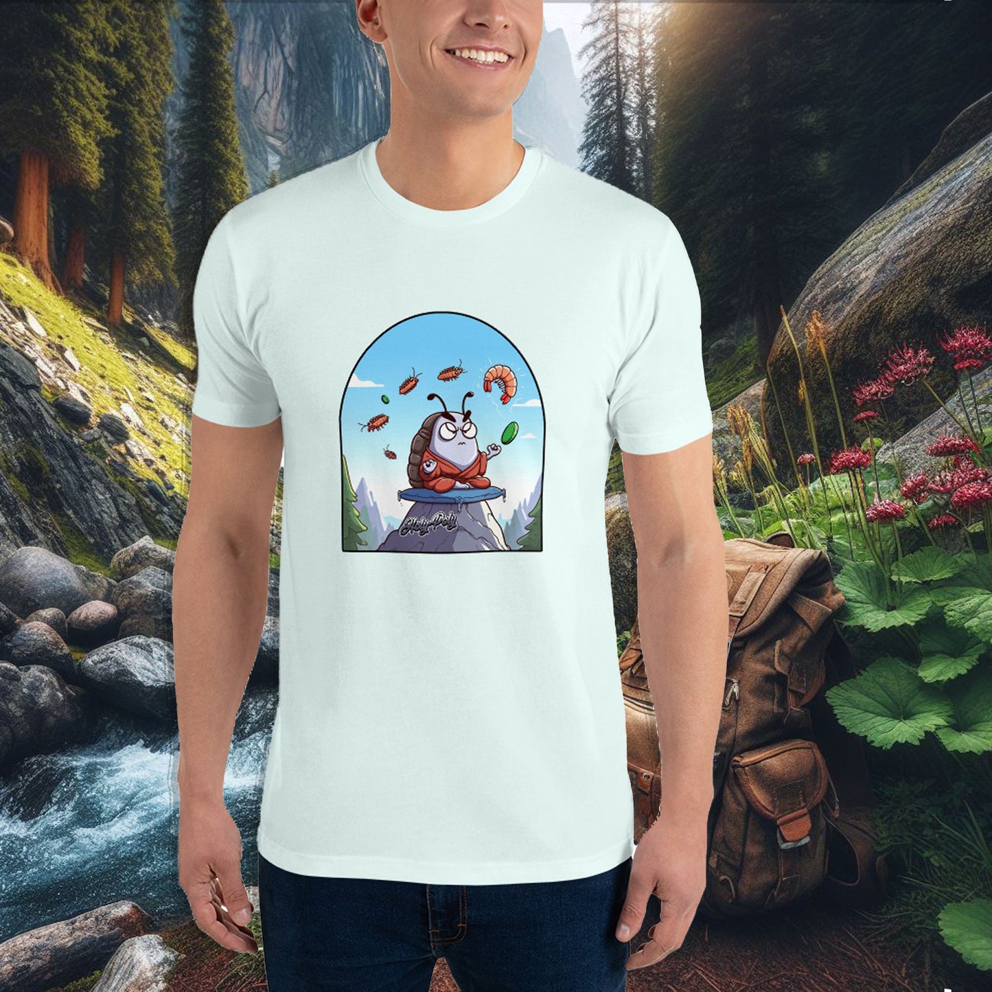 The Isopod Monk Tee by Holy-Poly Isopods (shirt clothing) Angry for sale, Light Blue cartoon