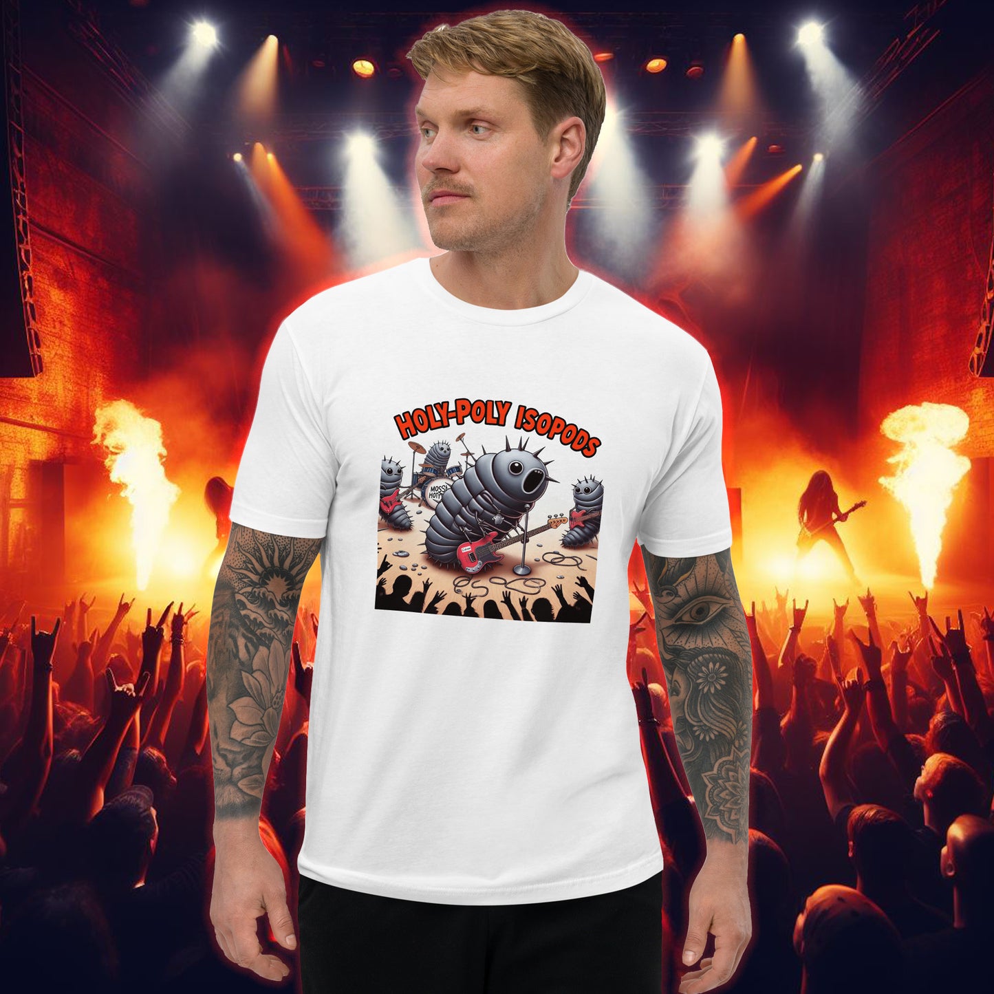 Holy-Poly Isopods exclusive - Tee T-Shirt "HPI Rocks" for sale (Clothing Punk Metal Rock Music Band Pillbug Spiked Bug Spiky) White