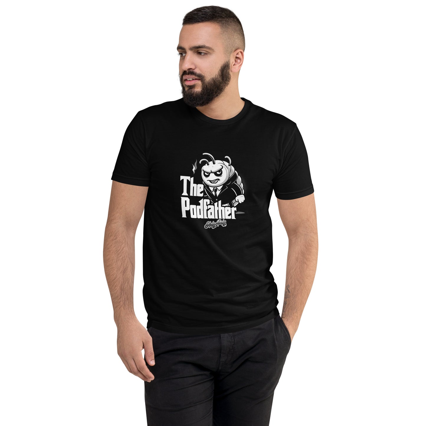 Holy-Poly Isopods exclusive men’s tee t-shirt "The Podfather" gangster mobster boss godfather b&w black white funny
