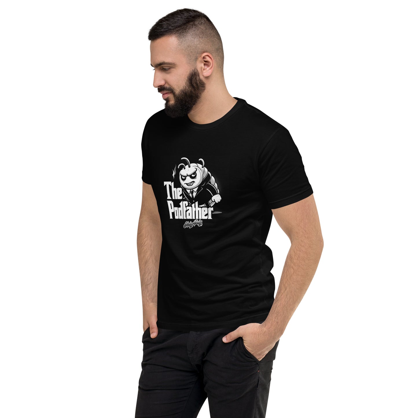 Holy-Poly Isopods exclusive men’s tee t-shirt "The Podfather" gangster mobster boss godfather b&w black white funny, mens gift, fathers day