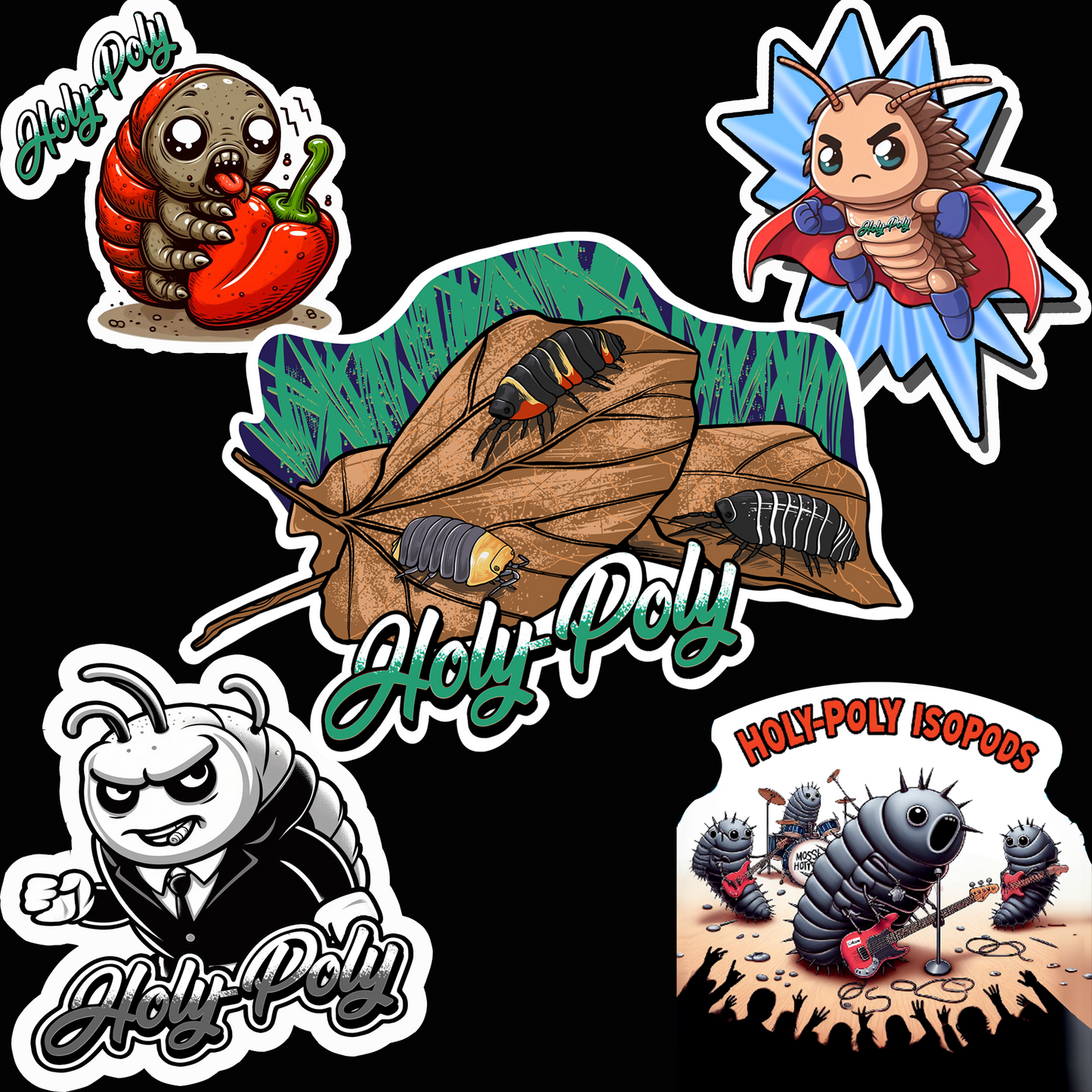 Holy-Poly Isopods exclusive sticker bundle pack! (bugs, insects, crustaceans, peppers, band, hero, super)