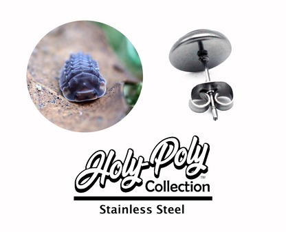 Shiny Gator Isopod Stainless Stud Earrings (Rollie Pollie Roly Poly pillbug pet isopoda)