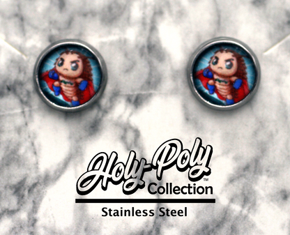 SuperPods Isopod Stainless Stud Earrings (cute super hero cartoon rollie pollie roly poly pillbug bug)