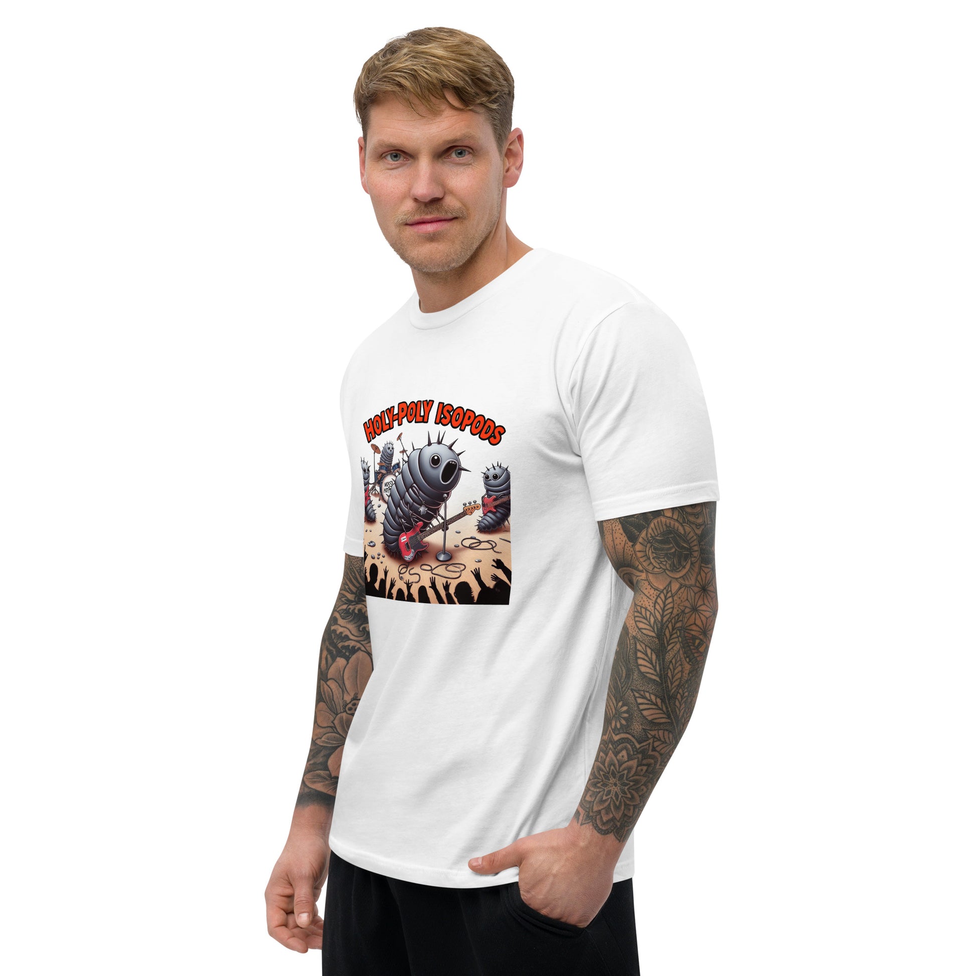 Holy-Poly Isopods exclusive - Tee T-Shirt "HPI Rocks" for sale (Clothing Punk Metal Rock Music Band Pillbug Spiked Bug Spiky) White